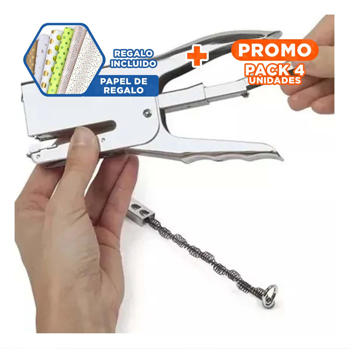 PACK4 ALICATE METALICO ENGRAPADOR 25 HOJAS PLATEADO Y+PAPEL REGALO - 1
