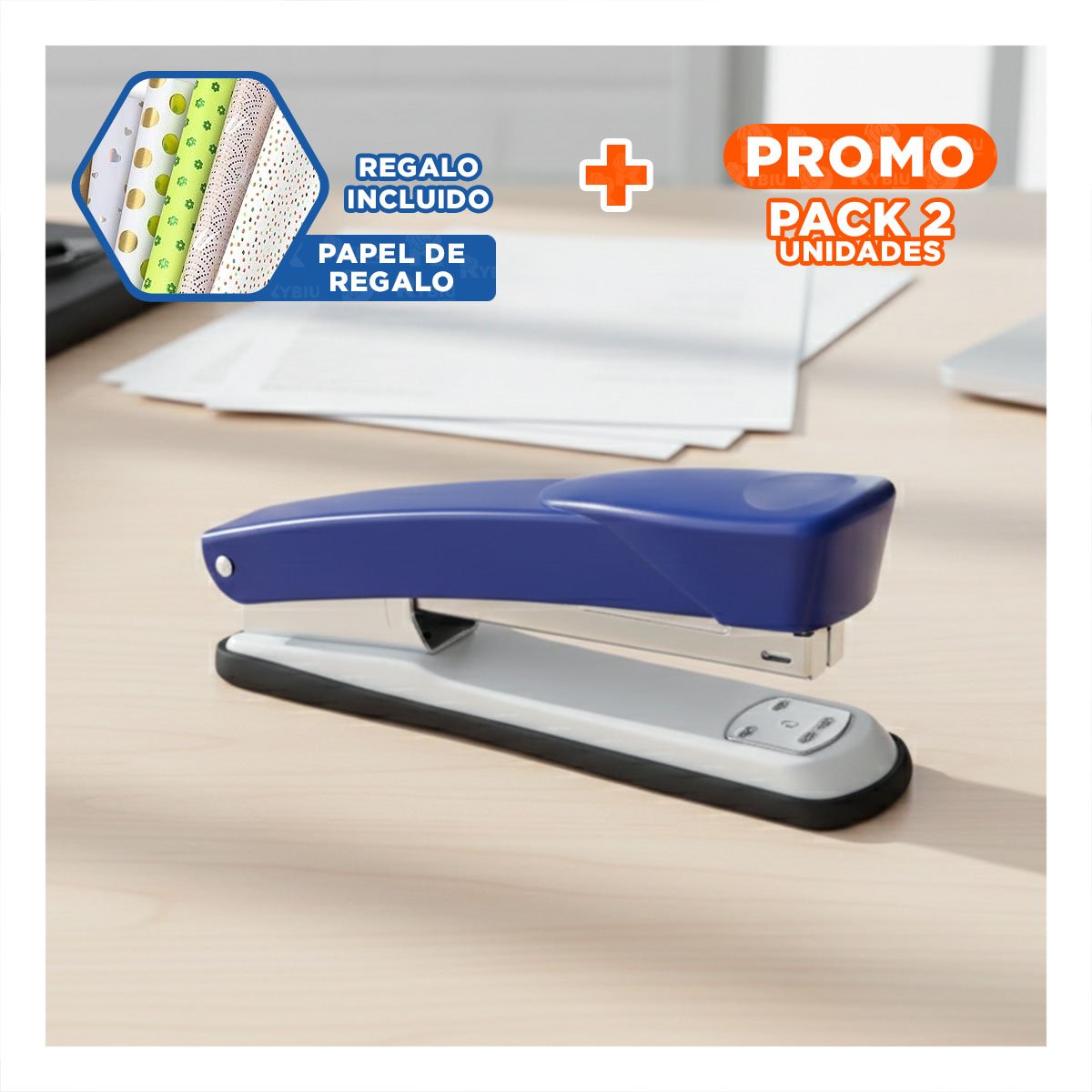 PACK2 PRACTICO AZUL PARA 35 HOJAS OFICINA ESCRITORIO Y+PAPEL REGALO - 1