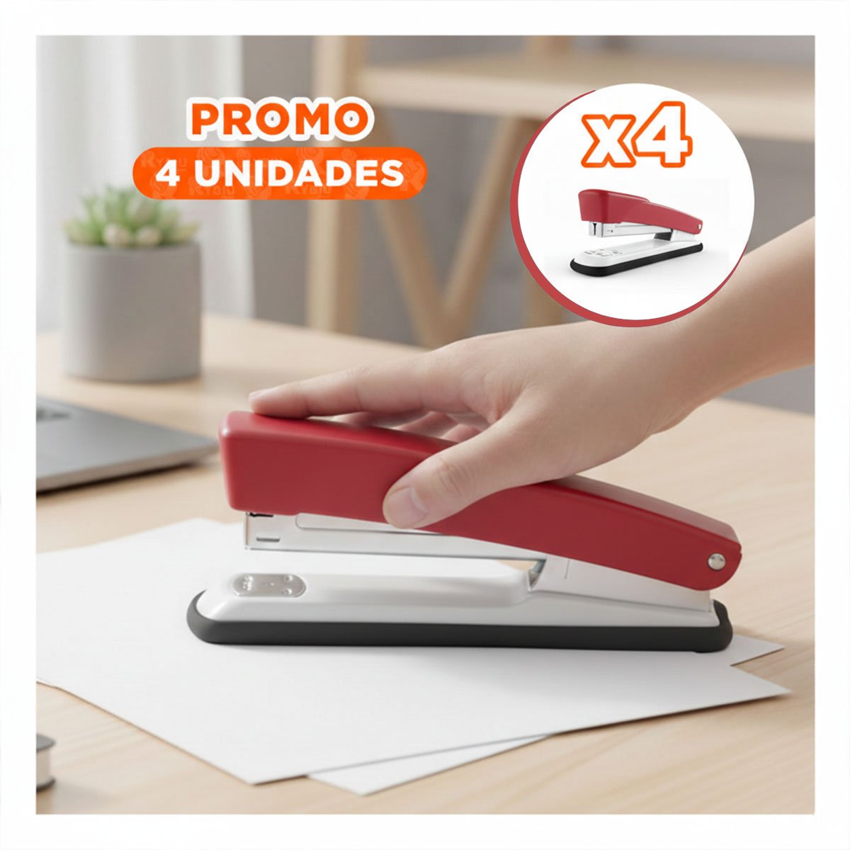 PACK4 DURADERO ROJO PARA 35 HOJAS OFICINA ESCRITORIO - 1