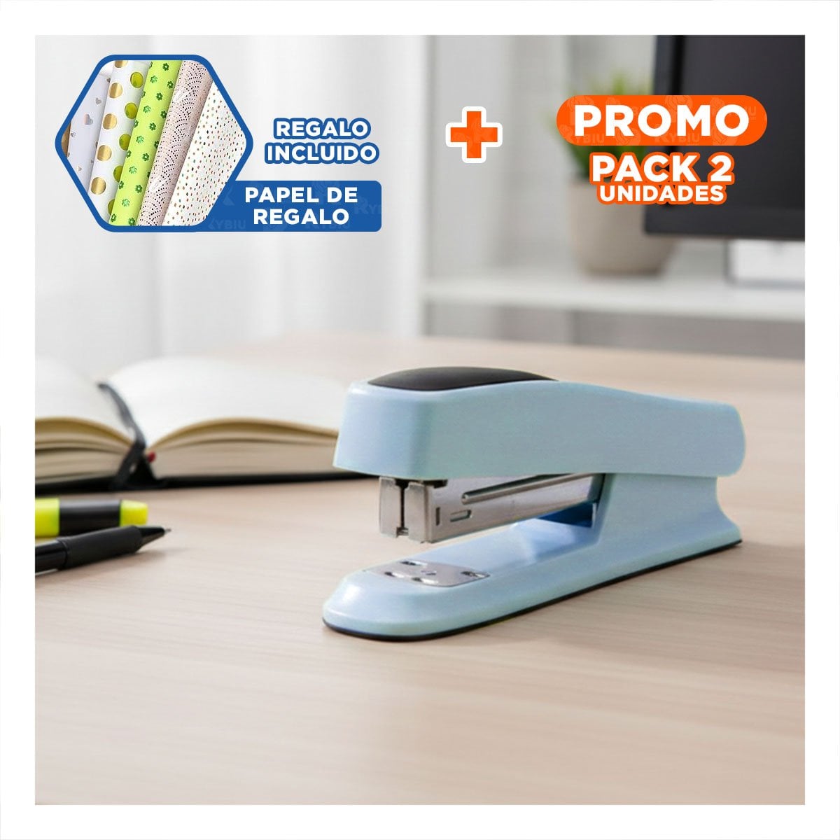 PACK2 PRACTICO CELESTE BEBE PARA 35 HOJAS OFICINA ESCRITORIO Y+PAPEL REGALO - 1