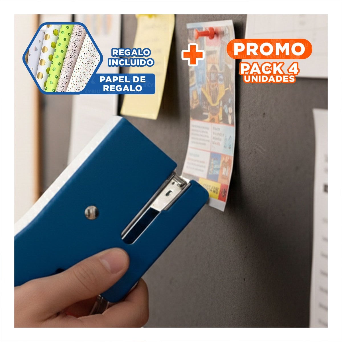 PACK4 LIGERO MINI TIPO ALICATE AZUL PARA 15 HOJAS OFICINA Y+PAPEL REGALO - 1