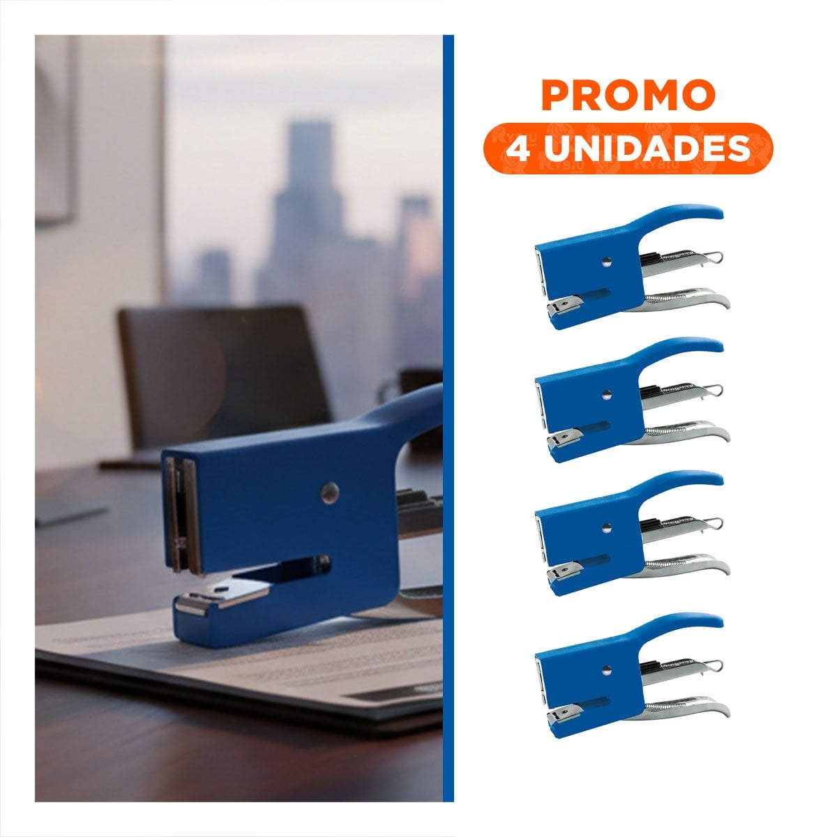PACK4 FUNCIONAL MINI TIPO ALICATE AZUL PARA 15 HOJAS ESCOLAR Y+REGALO STICKER - 1
