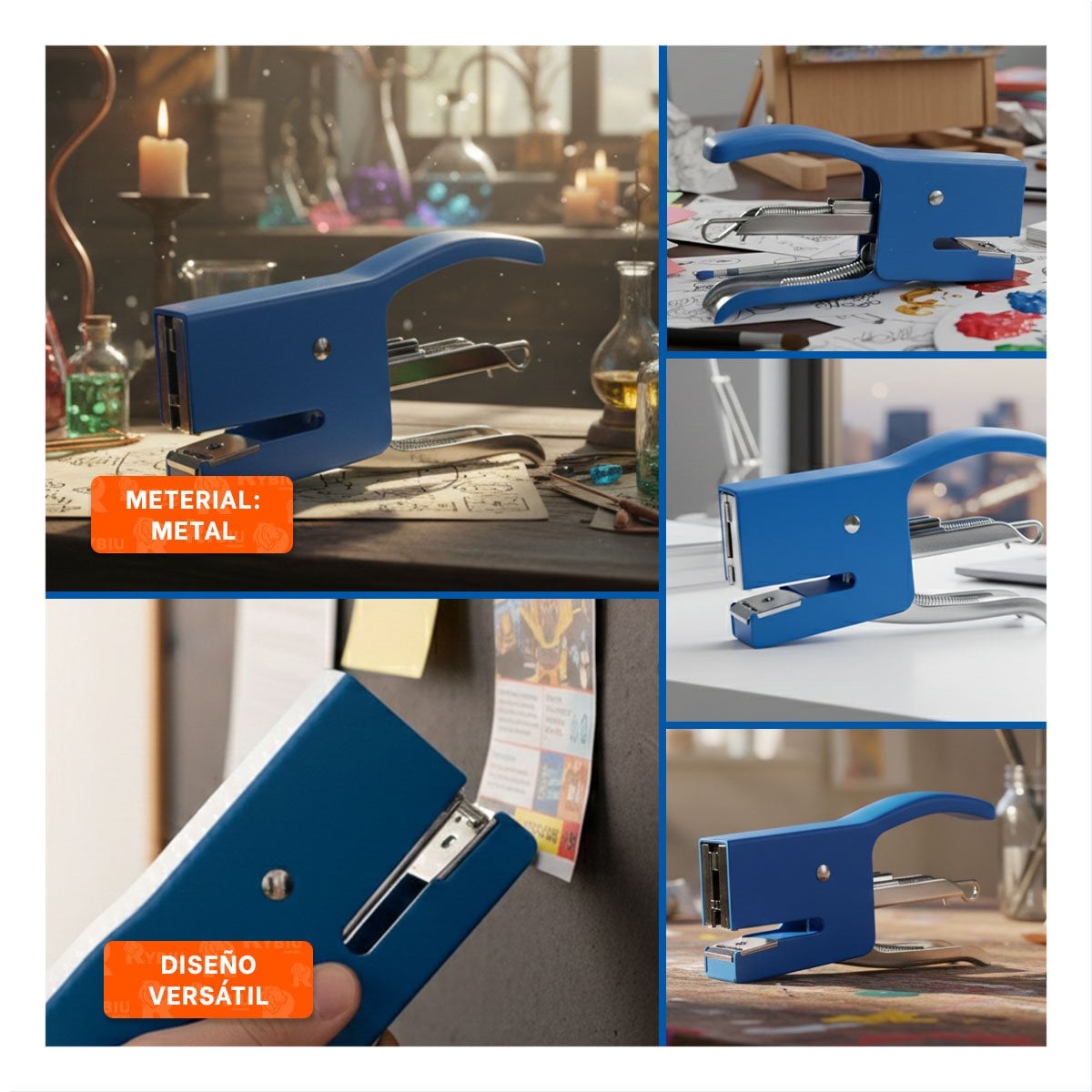 PACK4 FUNCIONAL MINI TIPO ALICATE AZUL PARA 15 HOJAS ESCOLAR Y+REGALO STICKER - 2