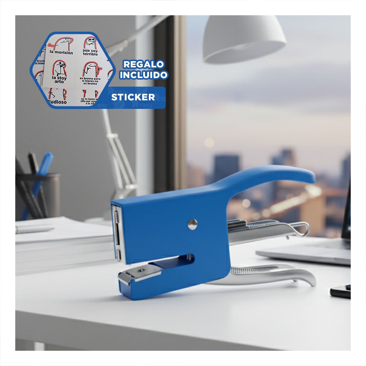 ESTILO MINI TIPO ALICATE AZUL PARA 15 HOJAS ESCRITORIO Y+REGALO STICKER - 1