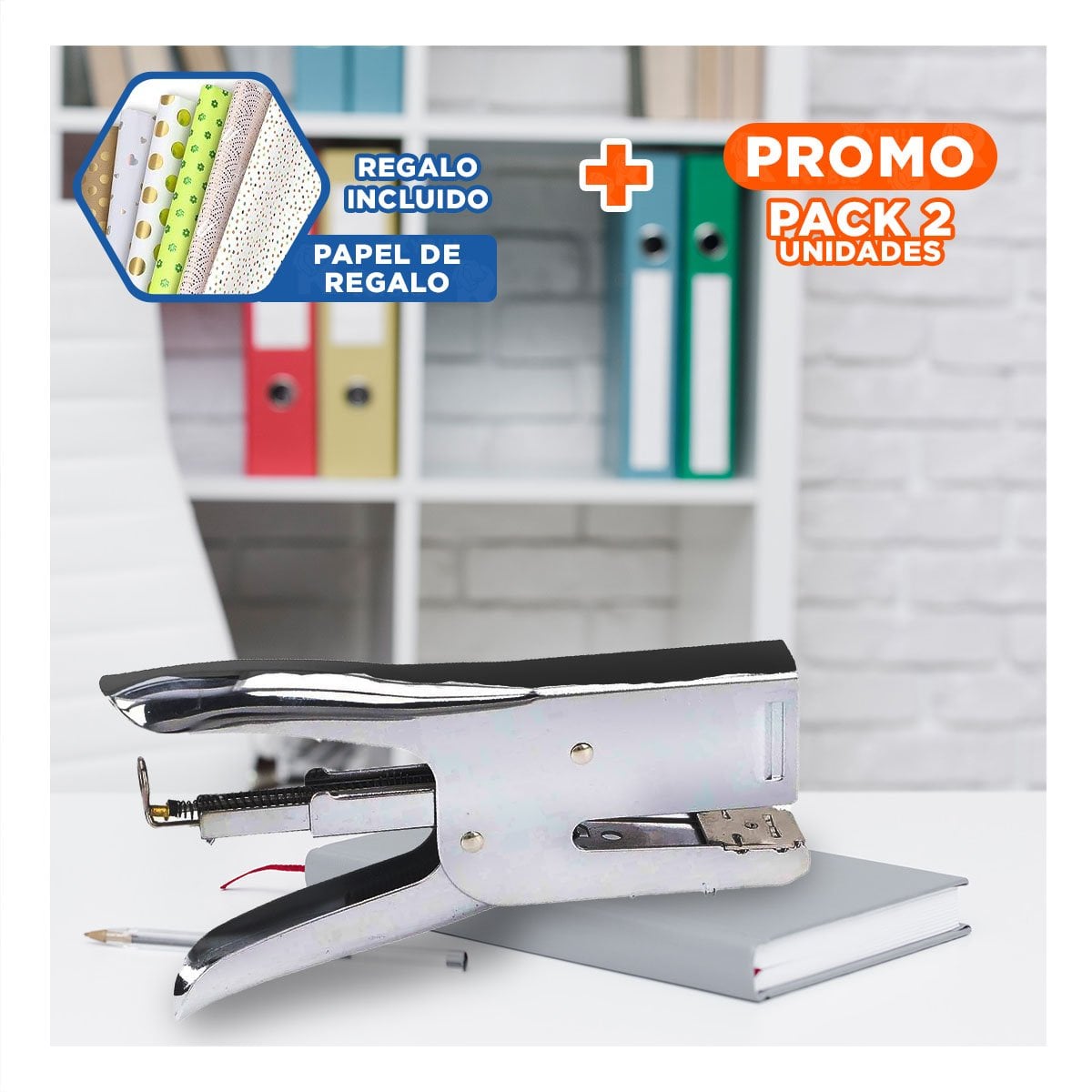 PACK2 ALICATE ENGRAPADOR PLATEADO PARA 25 HOJAS OFICINA Y+PAPEL REGALO - 1
