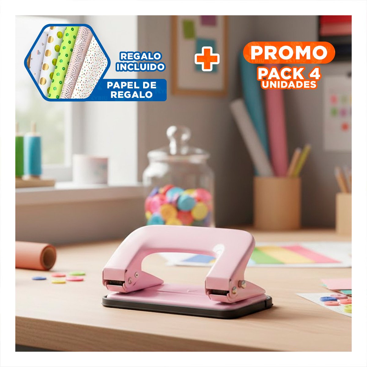 PACK4 FUNCIONAL ROSADO BEBE PARA 11 HOJAS PAPELERIA ESCOLAR Y+PAPEL REGALO - 1