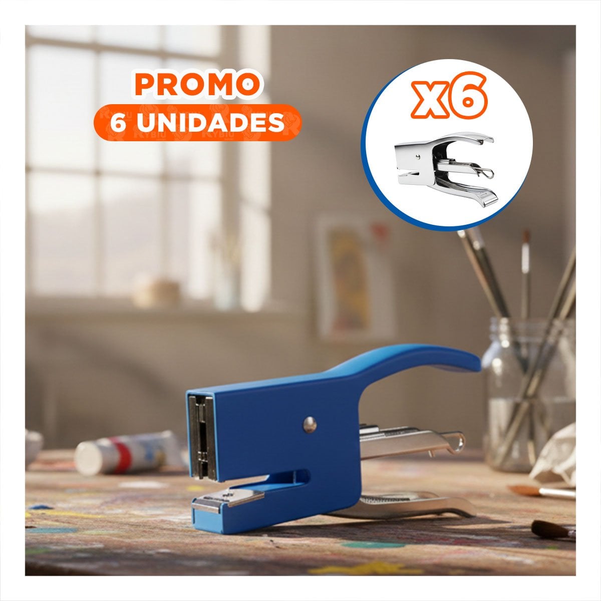 PACK6 ESCOLAR MINI TIPO ALICATE AZUL PARA 15 HOJAS CUADERNOS Y+REGALO STICKER - 1