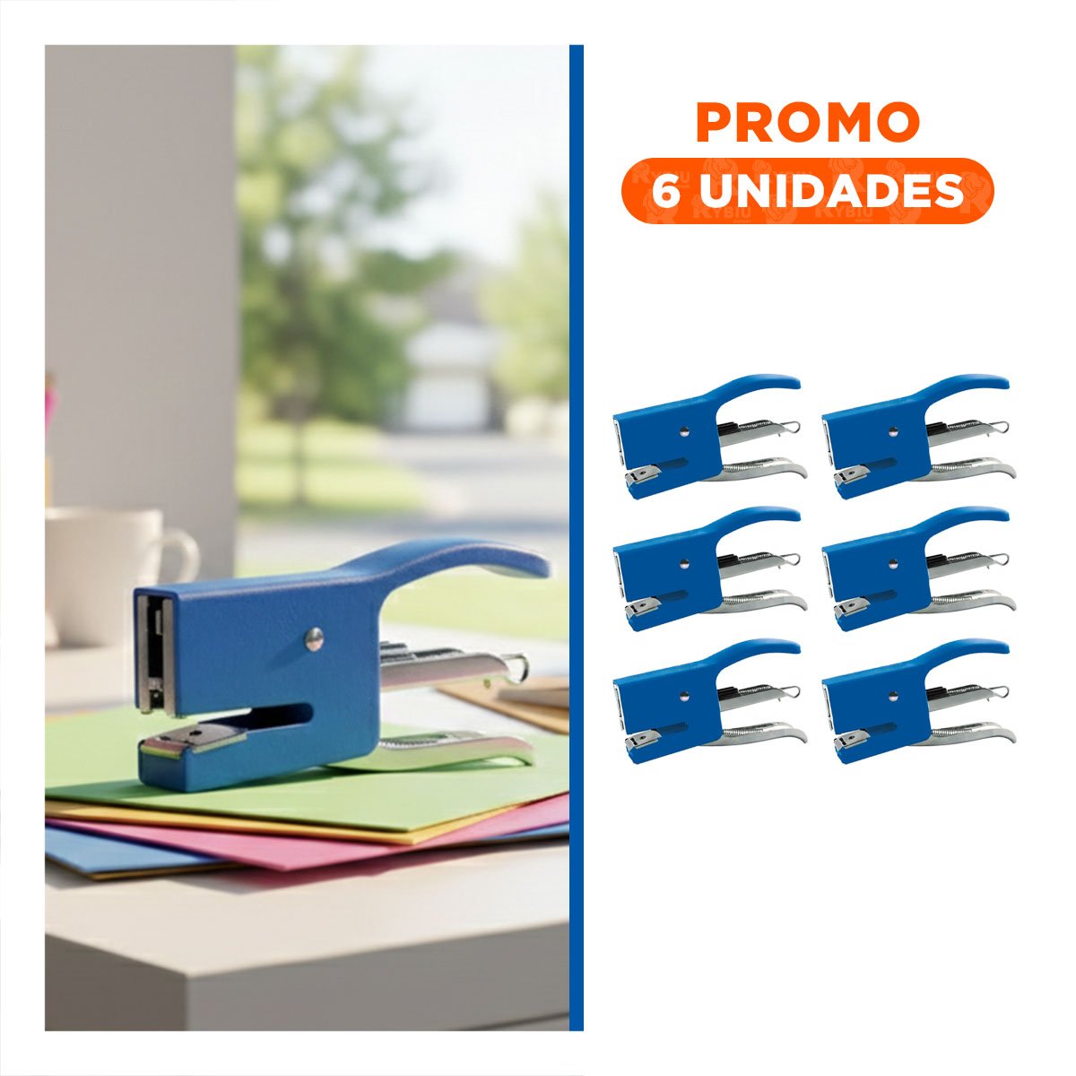 PACK6 ERGONOMICO MINI TIPO ALICATE AZUL PARA 15 HOJAS ESCRITORIO - 1