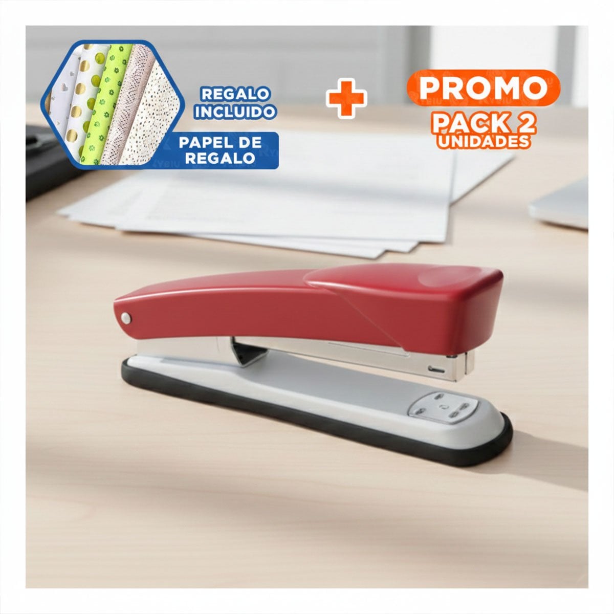 PACK2 PRACTICO ROJO PARA 35 HOJAS OFICINA ESCRITORIO Y+PAPEL REGALO - 1