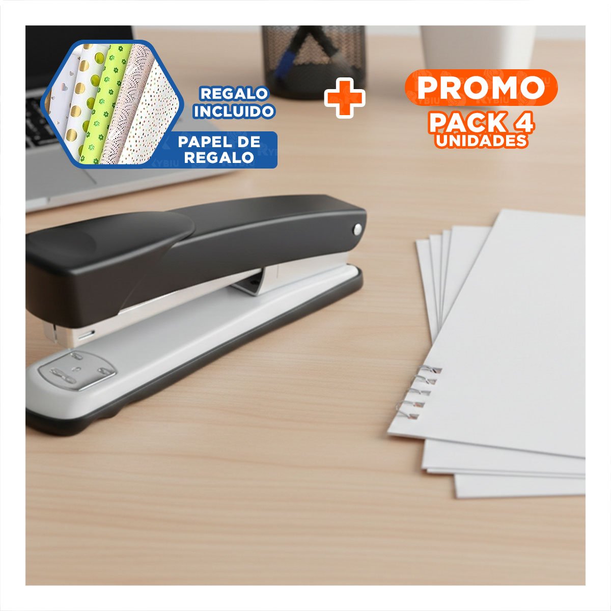 PACK4 LIGERO NEGRO PARA 35 HOJAS OFICINA ESCOLAR Y+PAPEL REGALO - 1