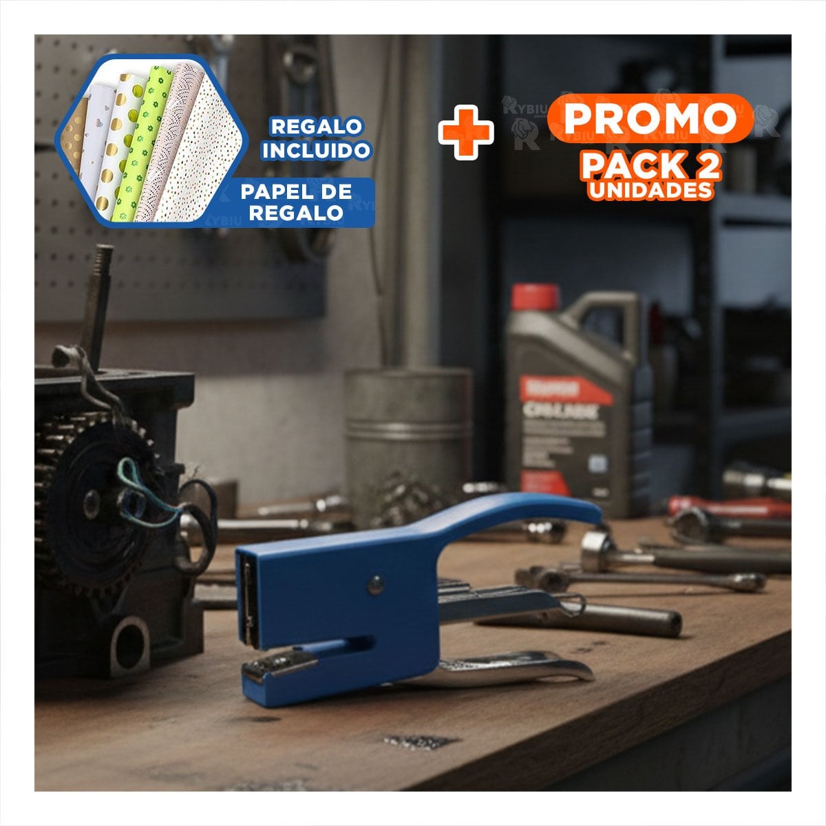 PACK2 PRACTICO MINI TIPO ALICATE AZUL PARA 15 HOJAS OFICINA Y+PAPEL REGALO - 1