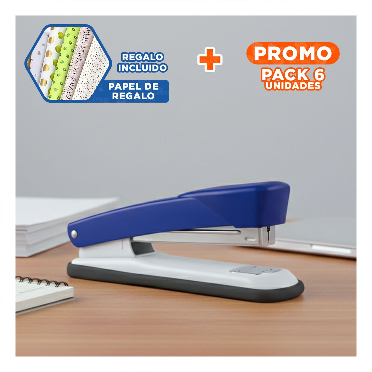 PACK6 OFICINA AZUL PARA 35 HOJAS USO PROFESIONAL Y+PAPEL REGALO - 1