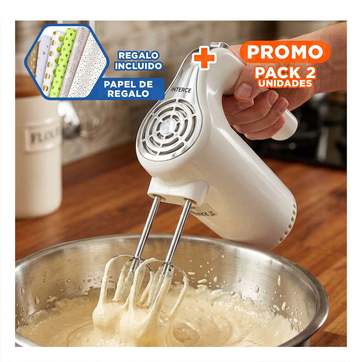 PACK2 MEZCLADORA ELECTRICA PORTATIL PARA COCINA HOGAR USO DIARIO Y+PAPEL REGALO - 1