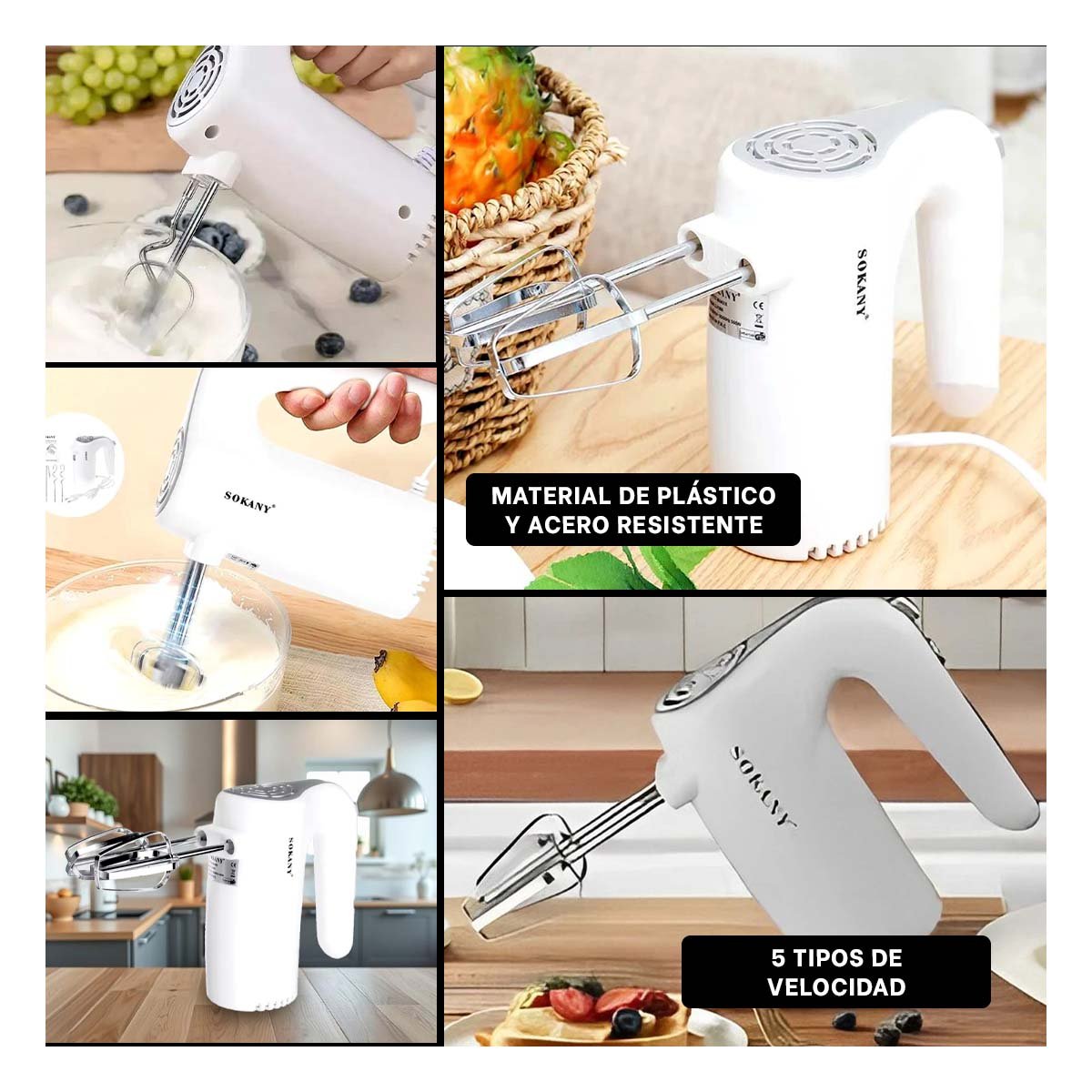 PACK2 MEZCLADORA ELECTRICA PORTATIL PARA COCINA HOGAR USO DIARIO Y+PAPEL REGALO - 3