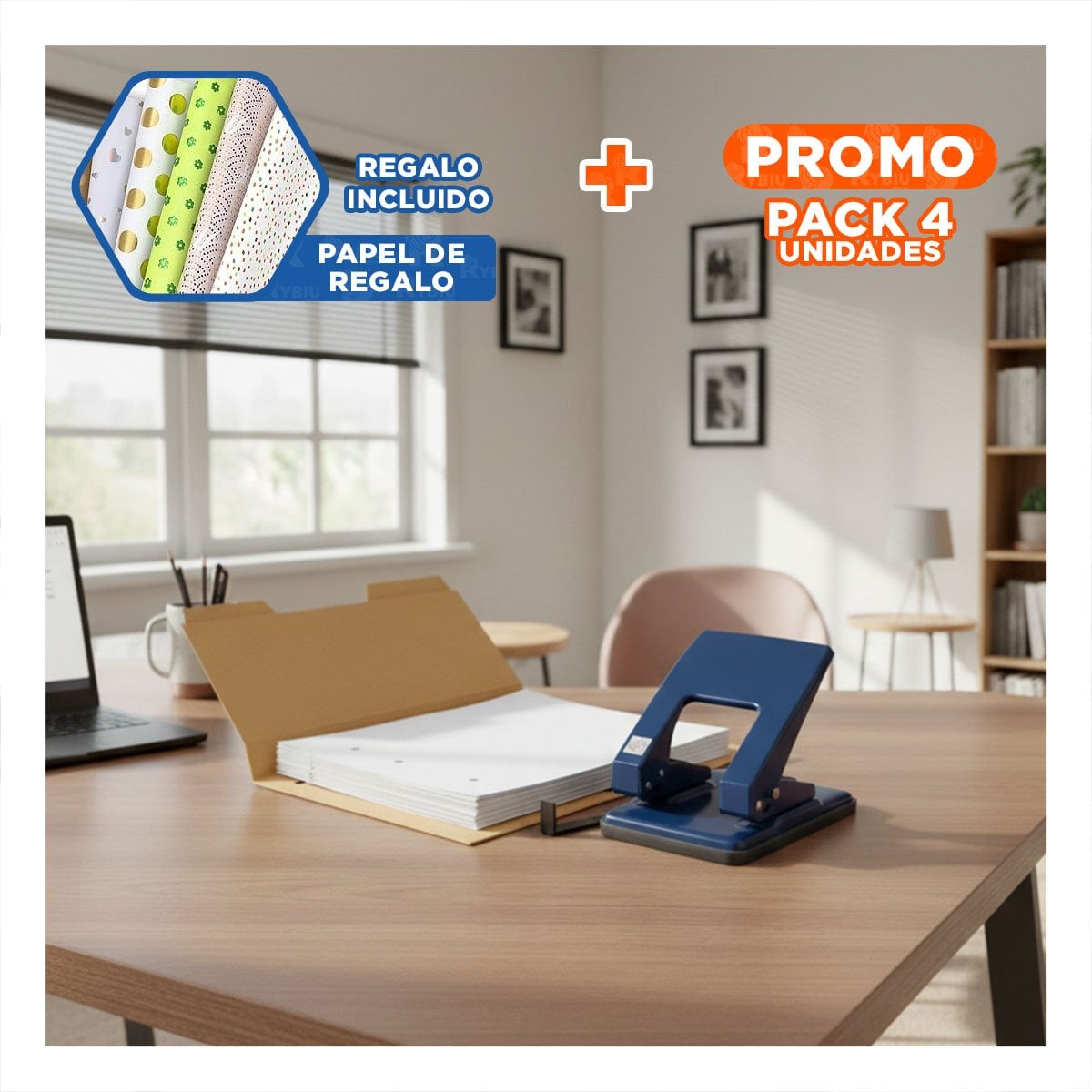 PACK4 FUNCIONAL AZUL PARA 11 HOJAS PAPELERIA ESCOLAR Y+PAPEL REGALO - 1