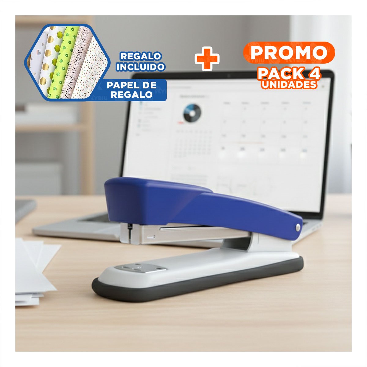 PACK4 LIGERO AZUL PARA 35 HOJAS OFICINA ESCOLAR Y+PAPEL REGALO - 1