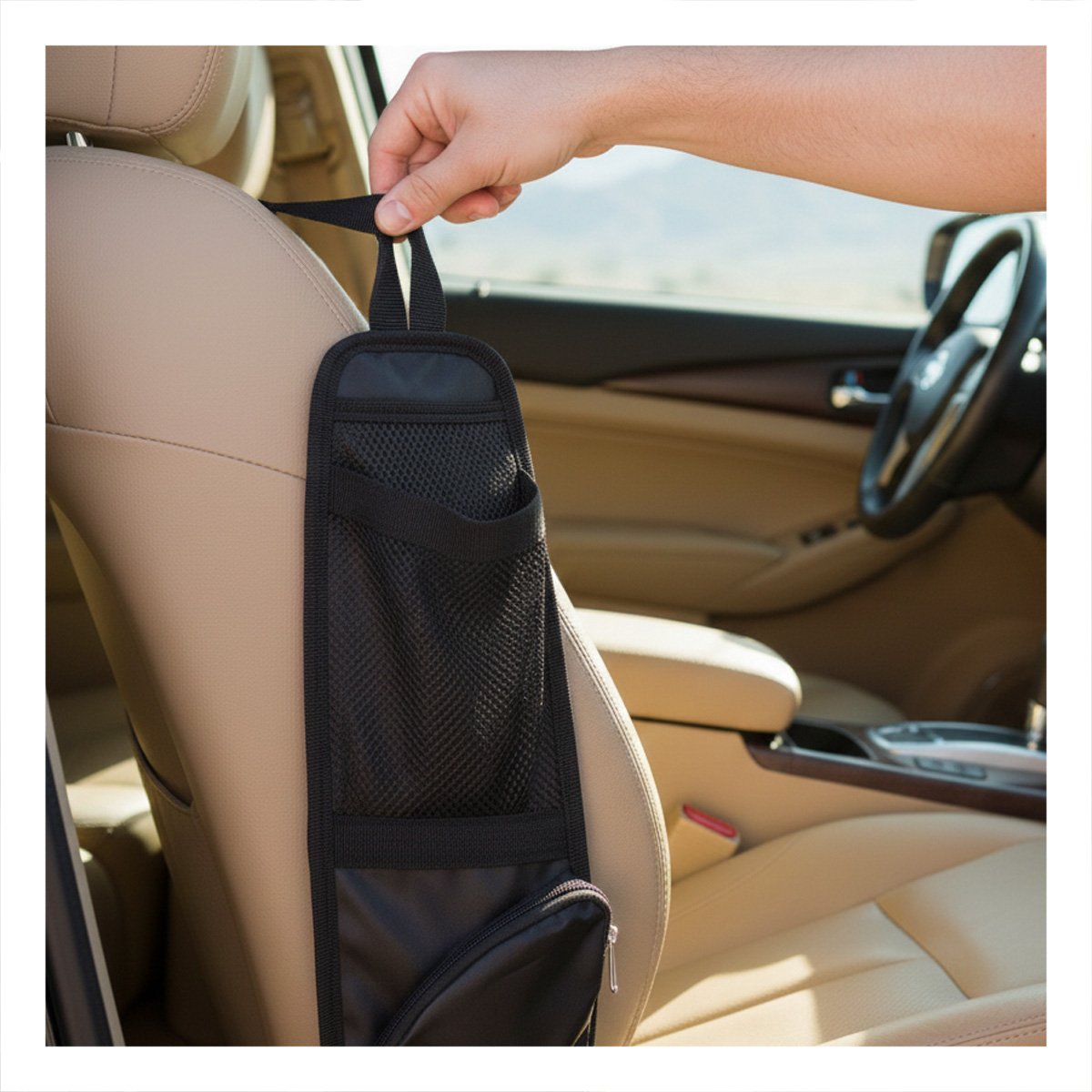 PACK4 SISTEMA ORGANIZADOR LATERAL DE ASIENTO DE AUTO NEGRO CON BOLSILLOS - 5
