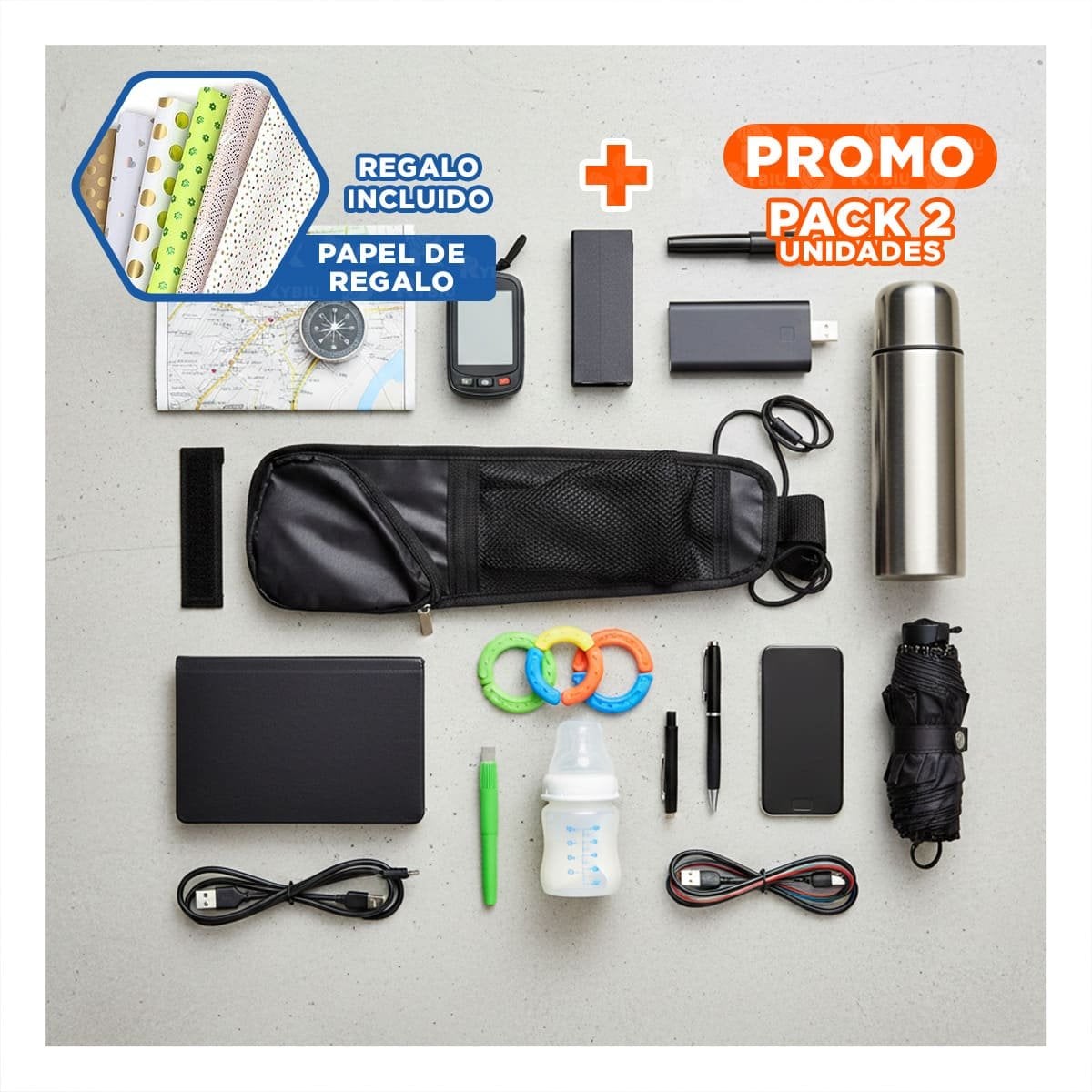 PACK2 BOLSA ORGANIZADORA RESISTENTE DE ASIENTO DE AUTO NEGRO CON AJUSTE Y+PAPEL REGALO - 1