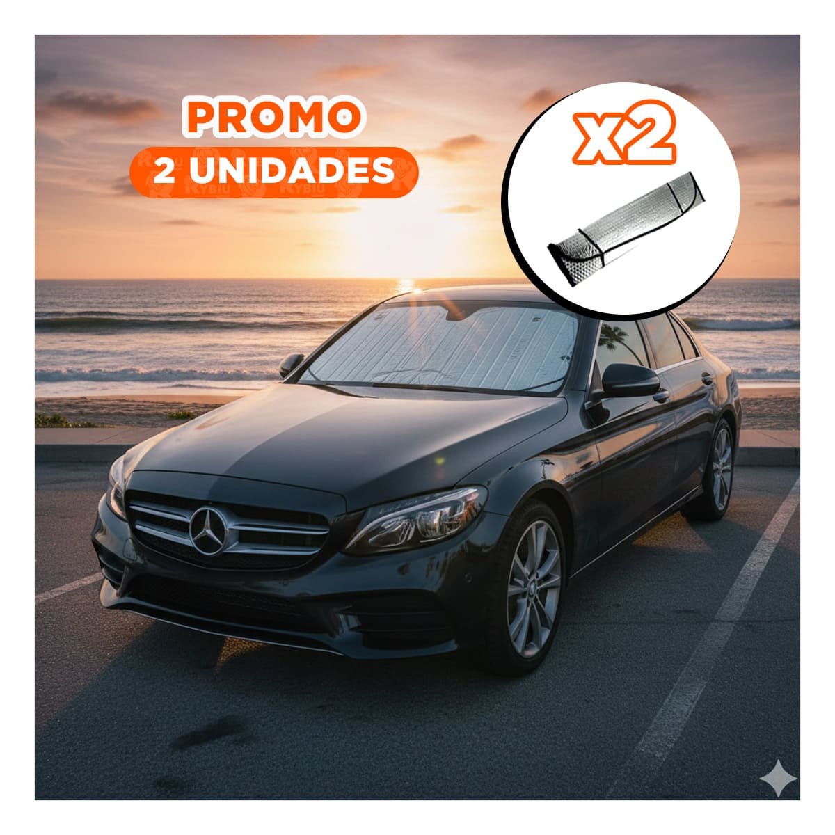 PACK2 PROTECTOR FRONTAL PARA AUTO 130X70CM CON BLOQUEO SOLAR Y+REGALO STICKER - 1