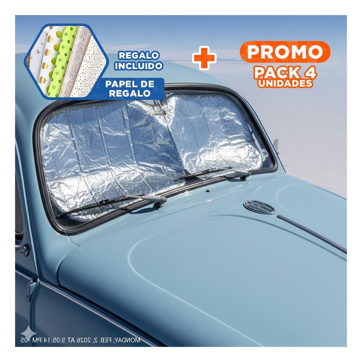 PACK4 PANTALLA TERMICA PARA AUTO 130X70CM CON PROTECCION UV Y+PAPEL REGALO - 1