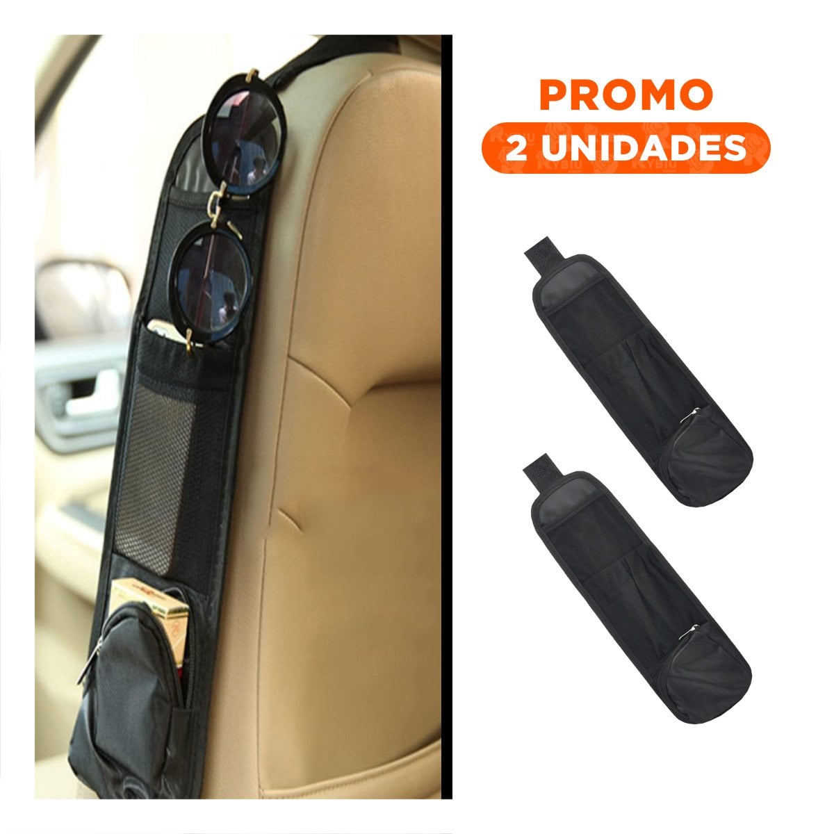 PACK2 PORTAOBJETOS RESISTENTE PARA ASIENTO DE AUTO NEGRO DE USO DIARIO - 1