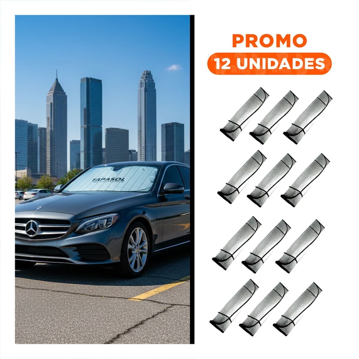 PACK12 FILTRO REFLECTIVO PARA AUTO 130X70CM CON RESGUARDO INTERIOR Y+REGALO STICKER - 1