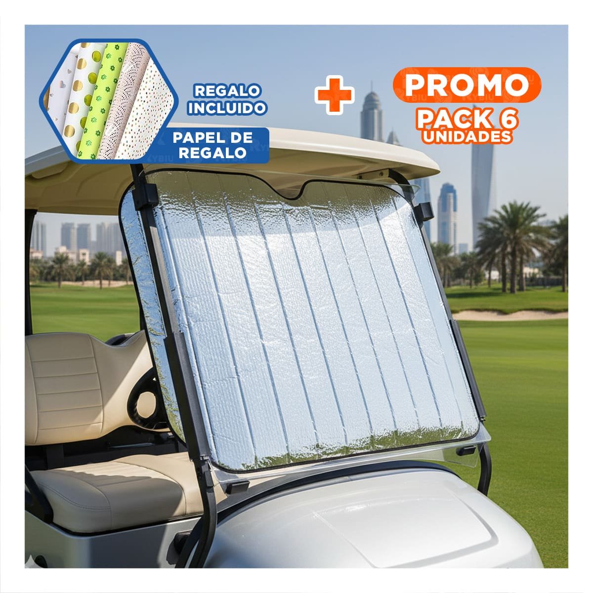 PACK6 MANTA REFLECTIVA PARA AUTO 130X70CM CON BLOQUEO DE RAYOS Y+PAPEL REGALO - 1
