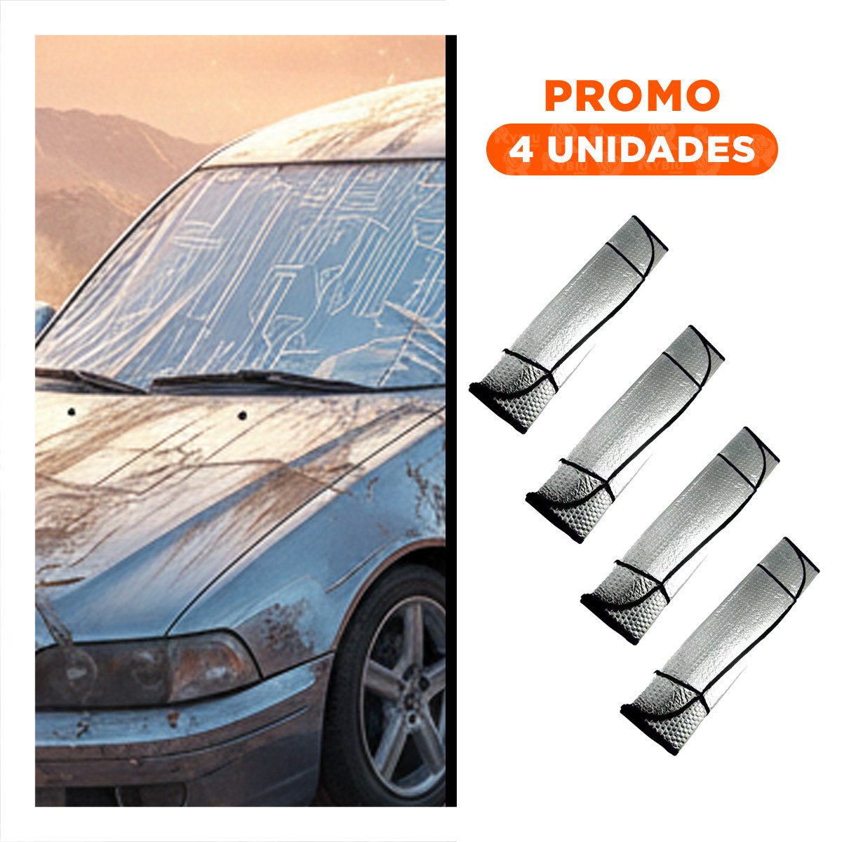 PACK4 AISLANTE FRONTAL PARA AUTO 130X70CM CON RESGUARDO SOLAR Y+REGALO STICKER - 1