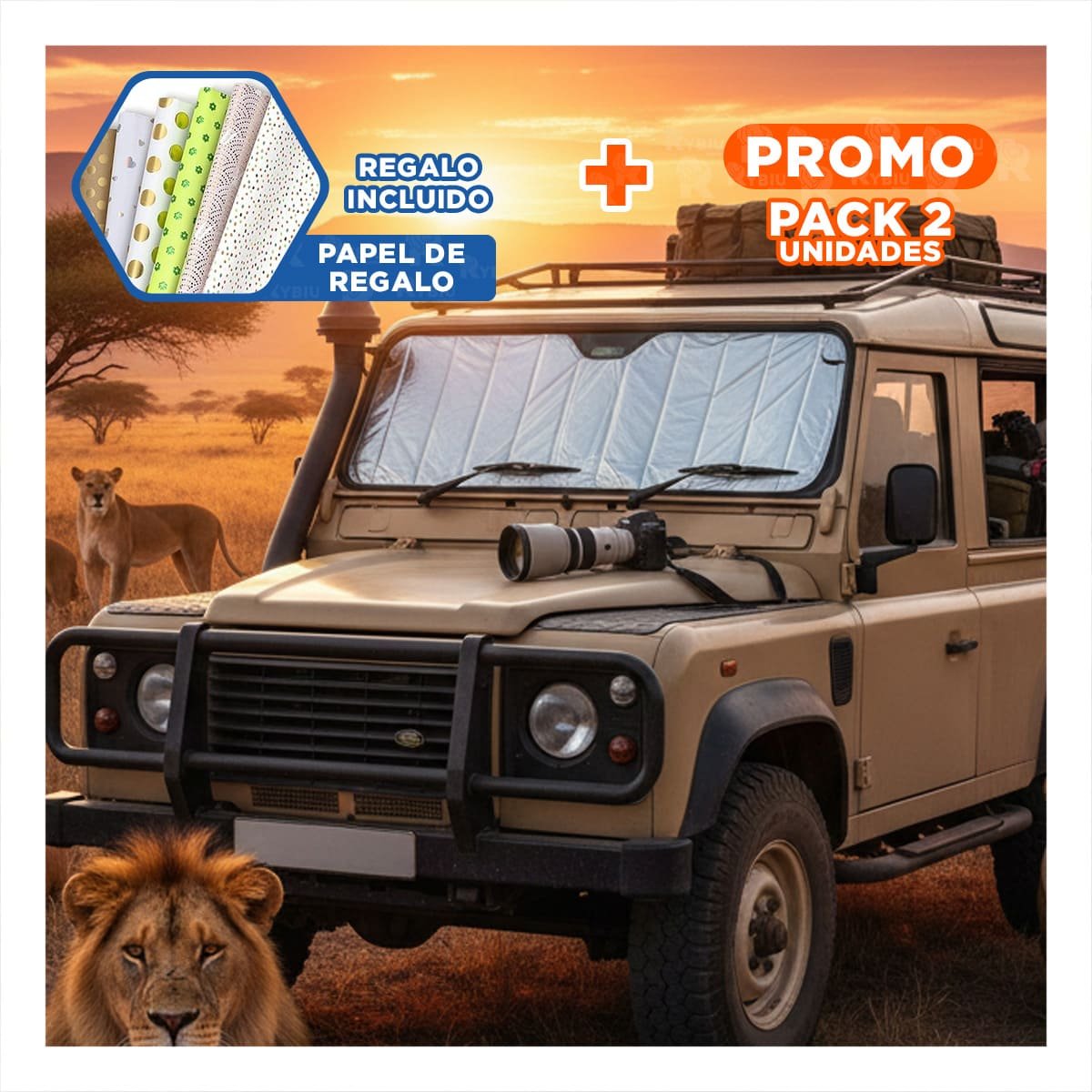 PACK2 ESCUDO TERMICO PARA AUTO 130X70CM CON COBERTURA FRONTAL Y+PAPEL REGALO - 1