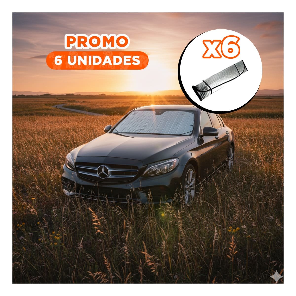PACK6 CUBIERTA TERMICA PARA AUTO 130X70CM CON PROTECCION INTERIOR Y+REGALO STICKER - 1