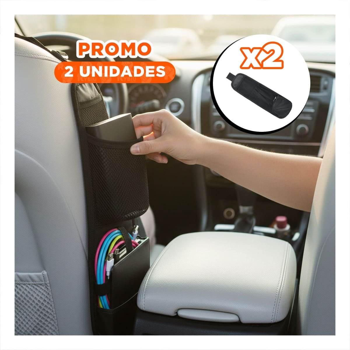 PACK2 ACCESORIO FUNCIONAL PARA ASIENTO DE AUTO NEGRO CON GRAN CAPACIDAD Y+REGALO STICKER - 1