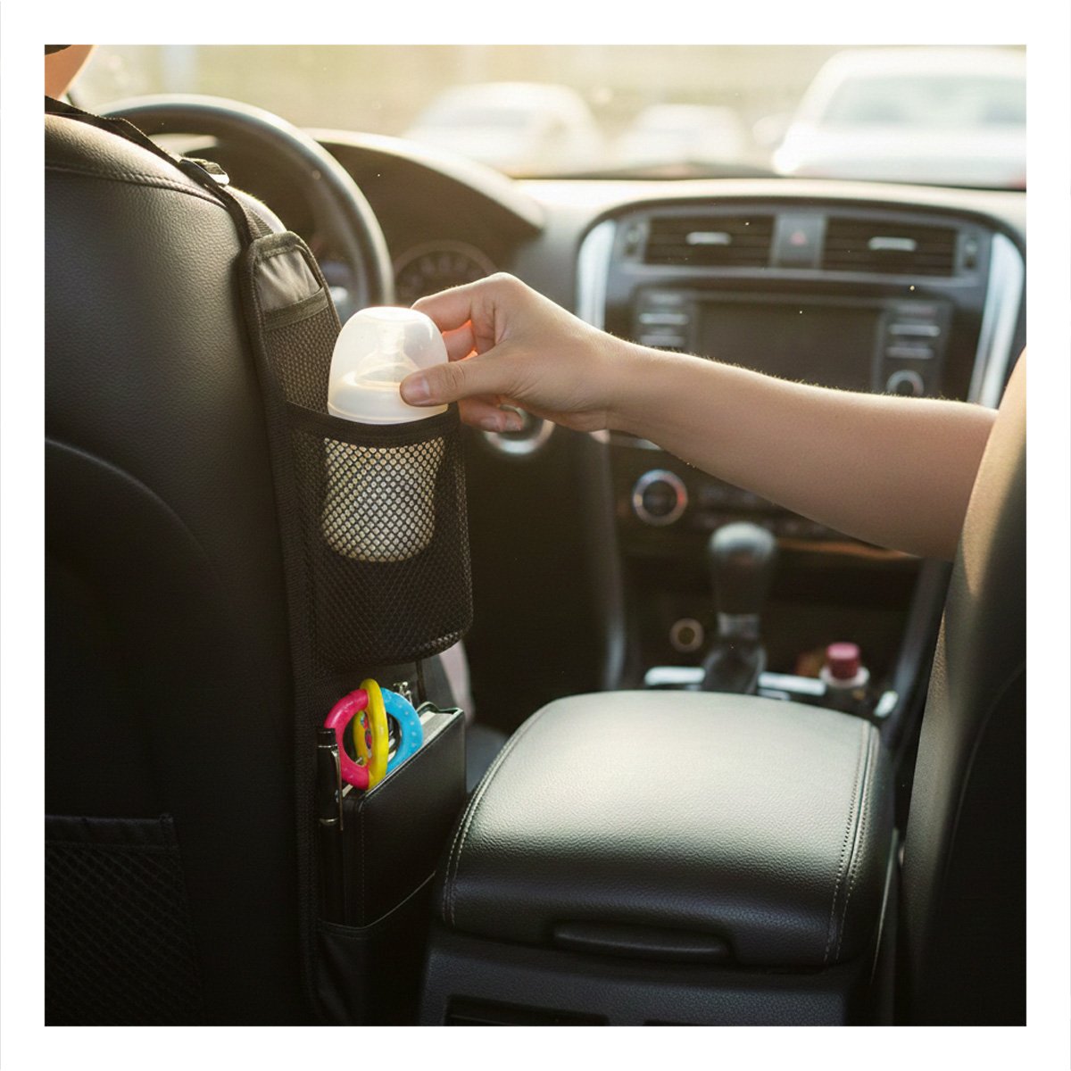 PACK2 ACCESORIO FUNCIONAL PARA ASIENTO DE AUTO NEGRO CON GRAN CAPACIDAD Y+REGALO STICKER - 3