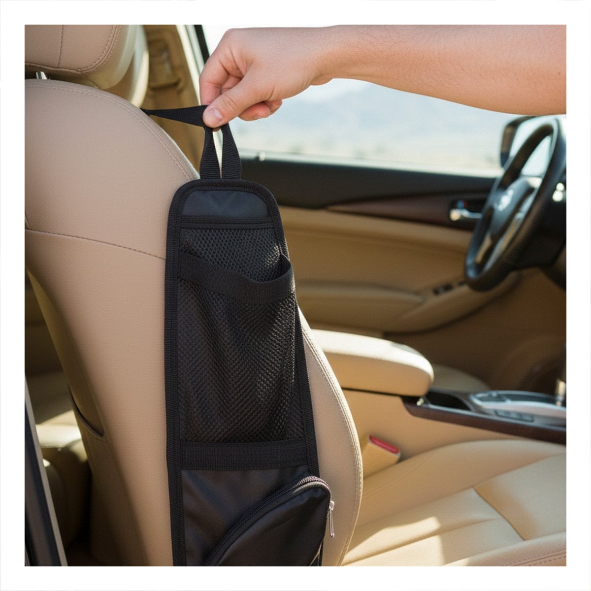 PACK6 ESTUCHE LATERAL PARA ASIENTO DE AUTO NEGRO CON GRAN CAPACIDAD - 5