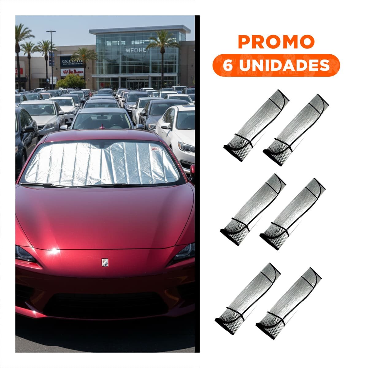 PACK6 LAMINA SOLAR PARA AUTO 130X70CM CON COBERTURA PROTECTORA - 1