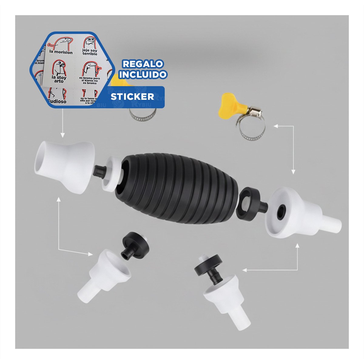 EQUIPO PORTATIL PARA COMBUSTIBLE BLANCO Y NEGRO CON MANGUERA TRANSPARENTE Y+REGALO STICKER - 1
