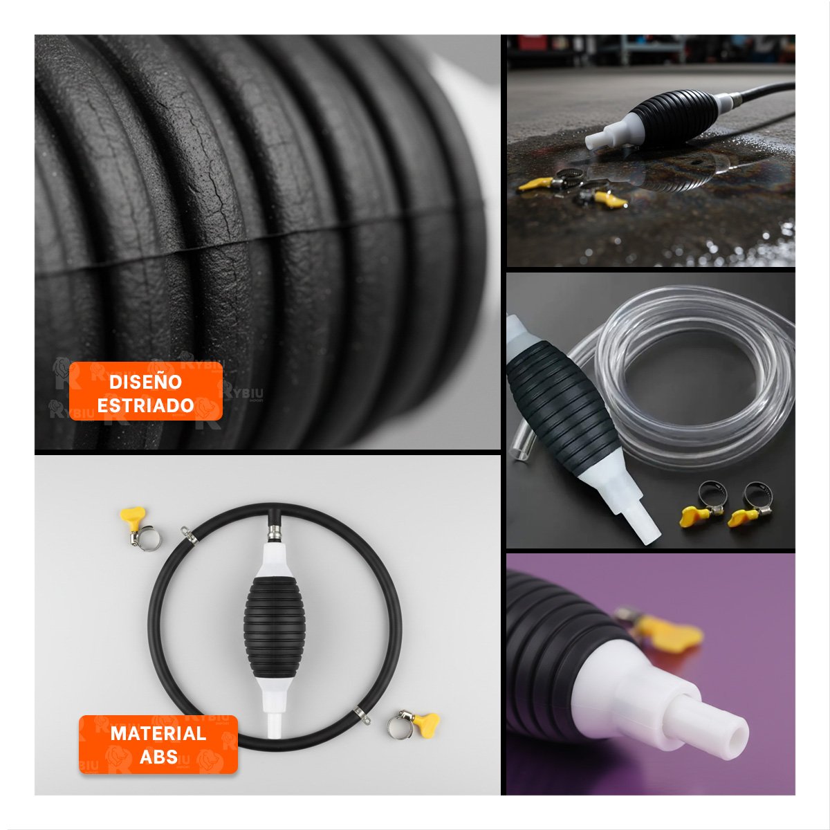 KIT PORTATIL PARA COMBUSTIBLE BLANCO Y NEGRO CON MANGUERA RESISTENTE Y+POST IT - 5