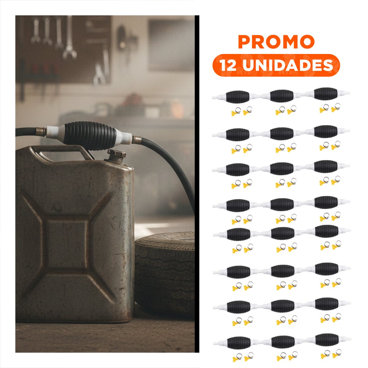 PACK12 BOMBEADOR FLEXIBLE PARA COMBUSTIBLE BLANCO Y NEGRO CON MANGUERA Y+REGALO STICKER - 1
