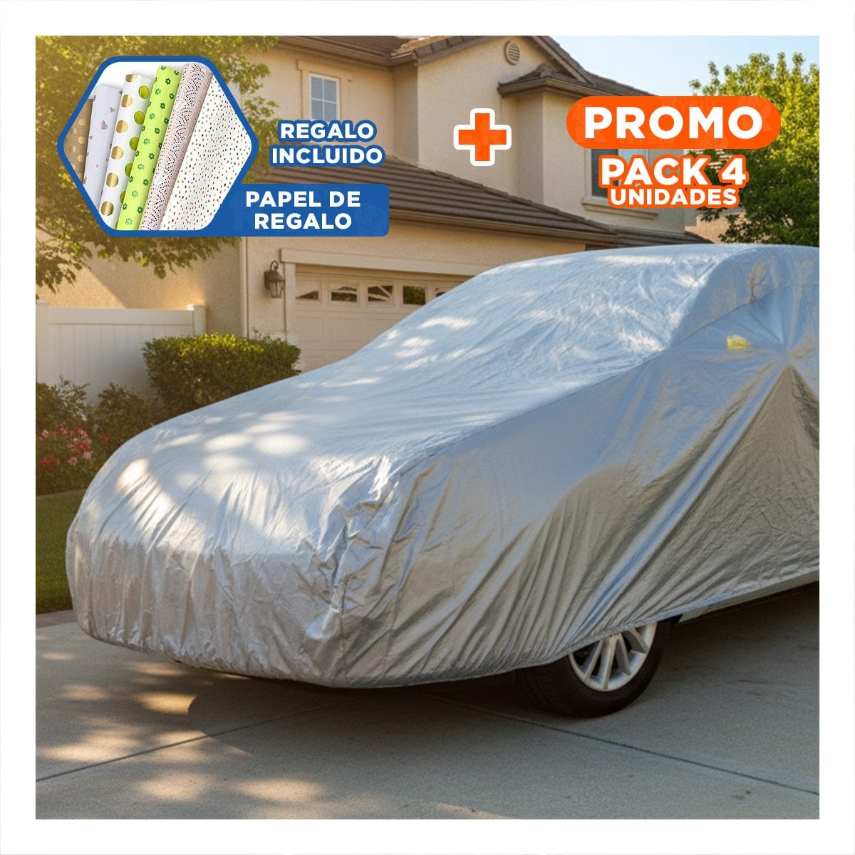 PACK4 FORRO PROTECTOR PARA VEHICULO L 480X175X120CM GRIS Y+PAPEL REGALO - 1