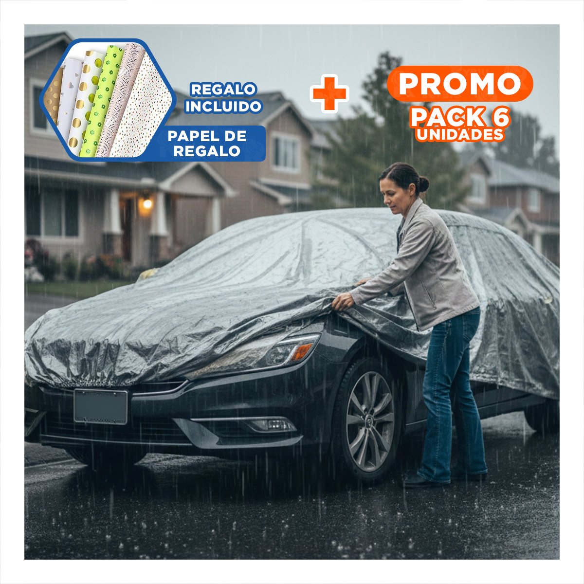 PACK6 PROTECTOR RESISTENTE PARA AUTO L 480X175X120CM GRIS Y+PAPEL REGALO - 1