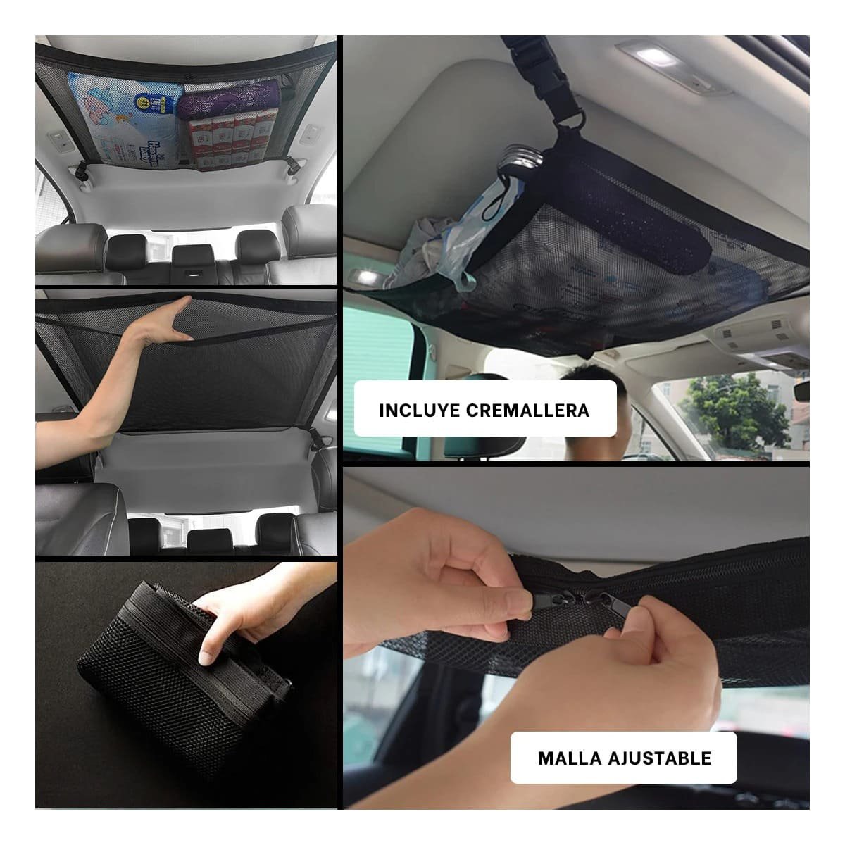 PACK4 RED ELASTIZADA NEGRA PARA ORGANIZAR TECHO INTERIOR DE AUTOMOVIL Y+REGALO STICKER - 2