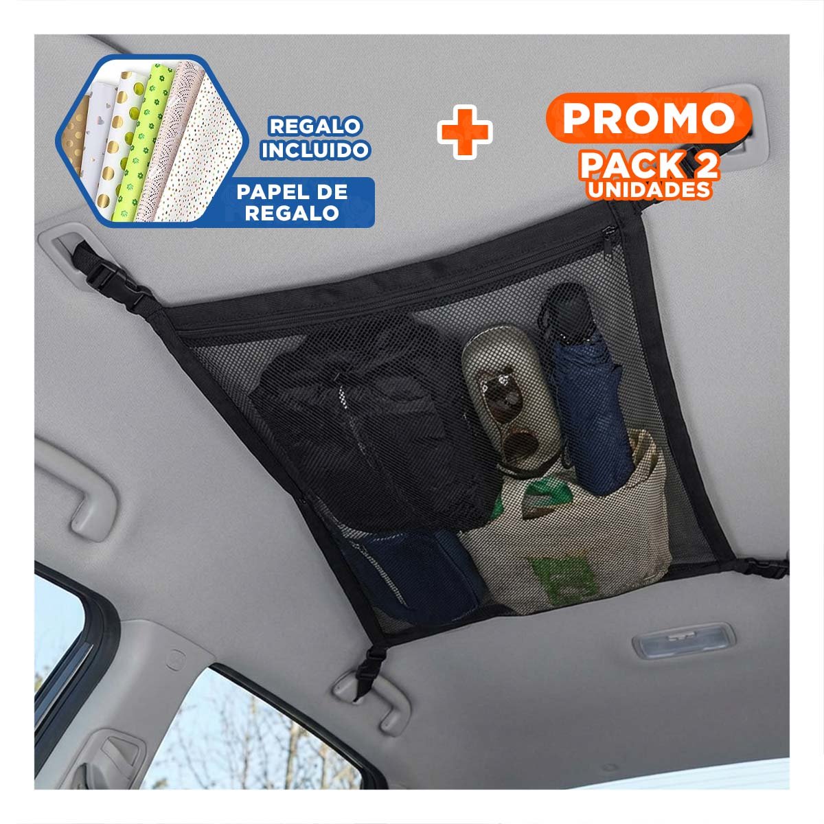 PACK2 BOLSA SUPERIOR NEGRA PARA ORGANIZAR CARGA EN AUTOMOVIL Y+PAPEL REGALO - 1