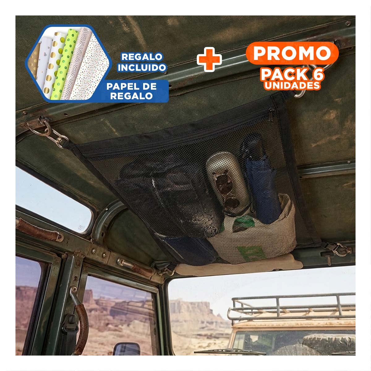 PACK6 BOLSA ORGANIZADORA NEGRA PARA TECHO INTERIOR DE AUTOMOVIL Y+PAPEL REGALO - 1