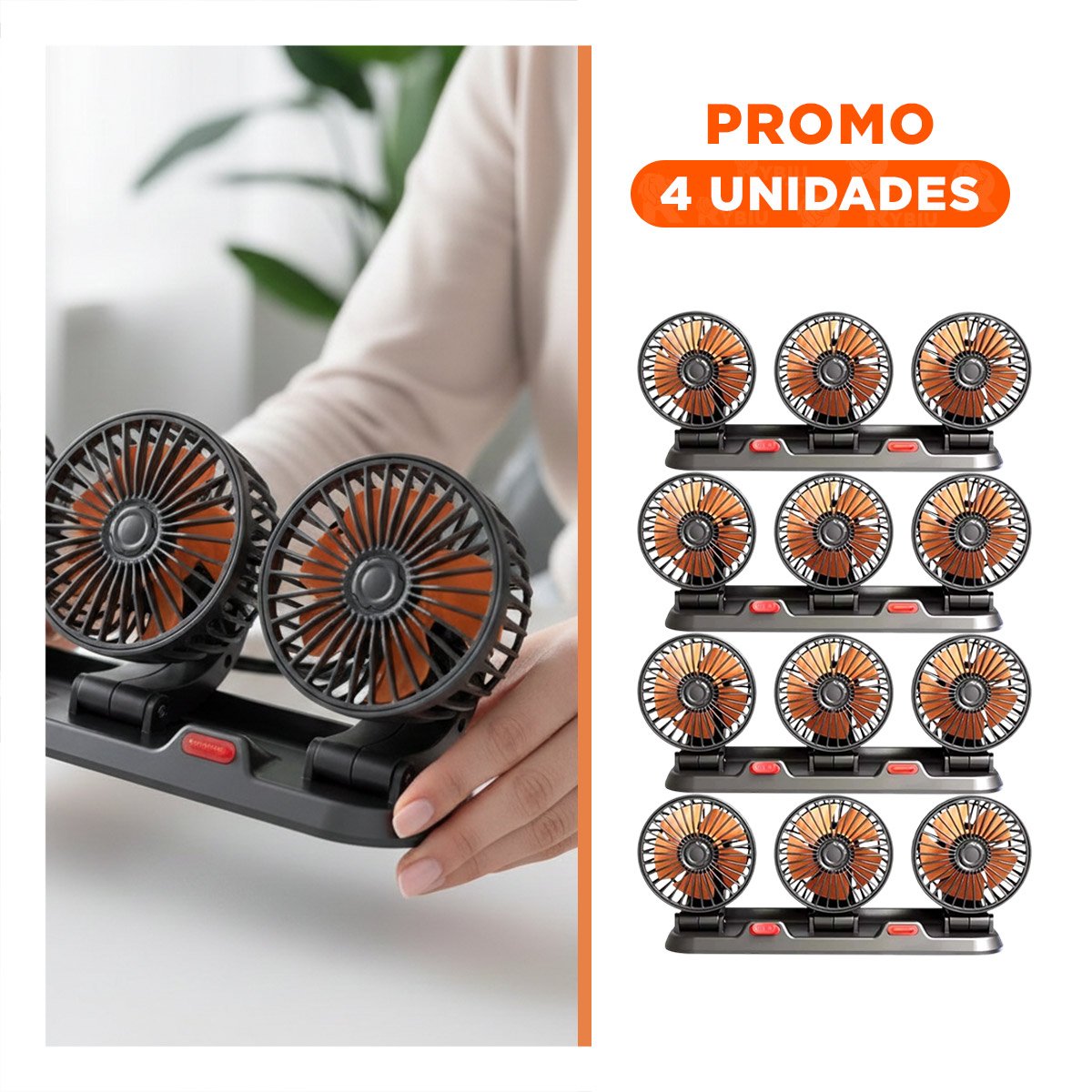 PACK4 SISTEMA INTERIOR DE VENTILACION PARA AUTO 3 CABEZALES NEGRO Y+REGALO STICKER - 1