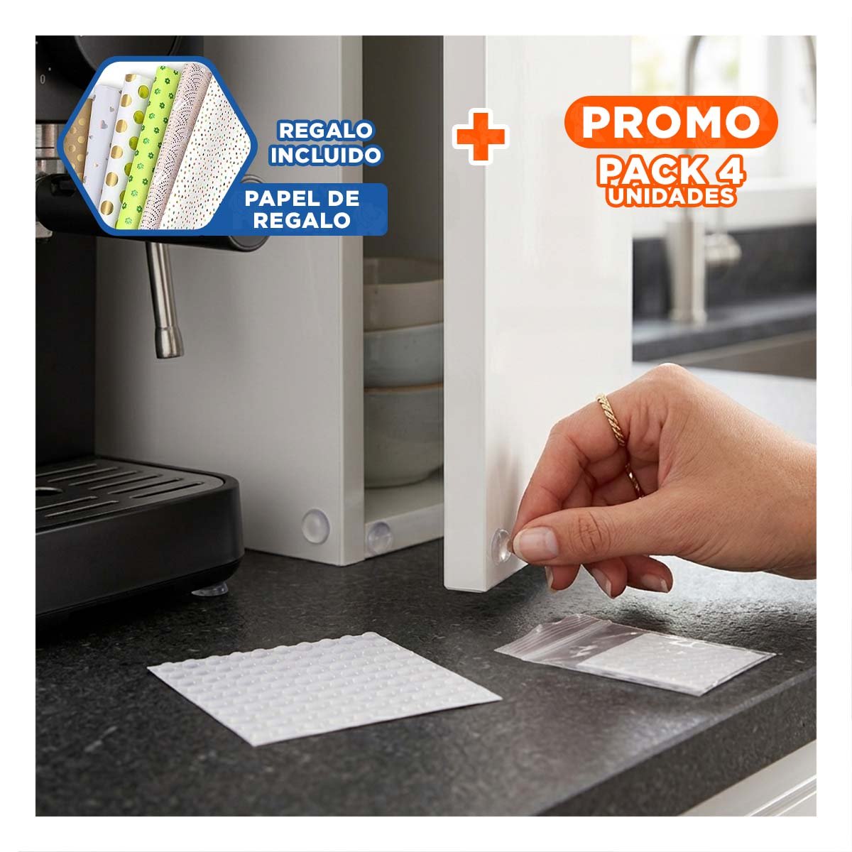 PACK4 AMORTIGUADORES ANTIGOLPES 100 PIEZAS DE SILICONA TRANSPARENTE Y+PAPEL REGALO - 1