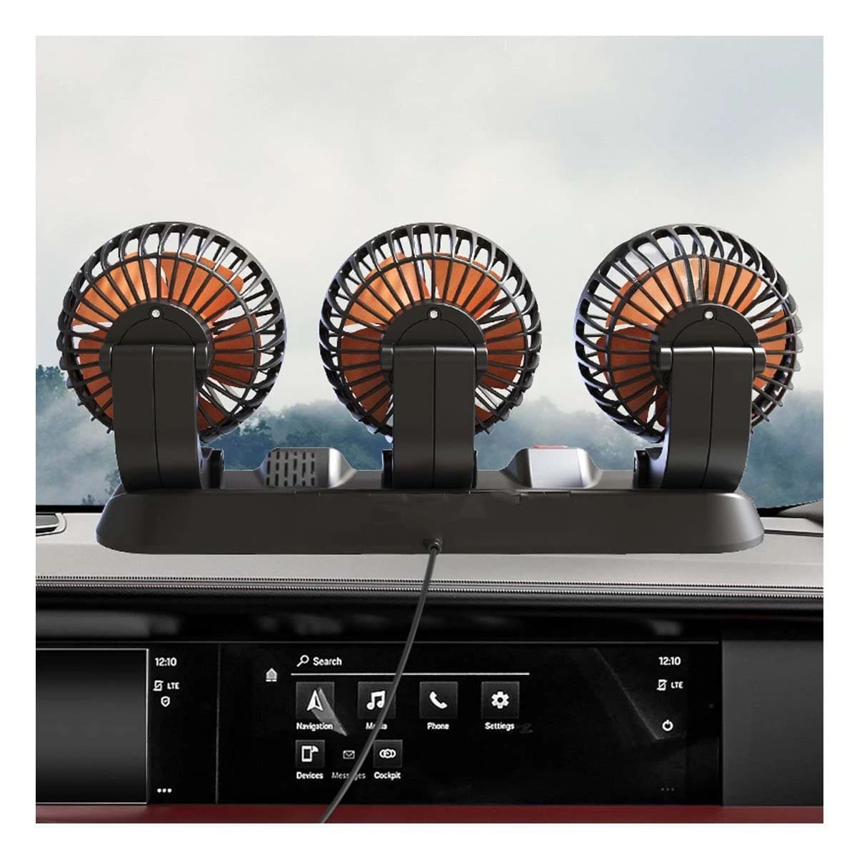PACK2 VENTILADOR INTERIOR PARA AUTO 3 CABEZALES NEGRO POTENTE Y SILENCIOSO Y+PAPEL REGALO - 2