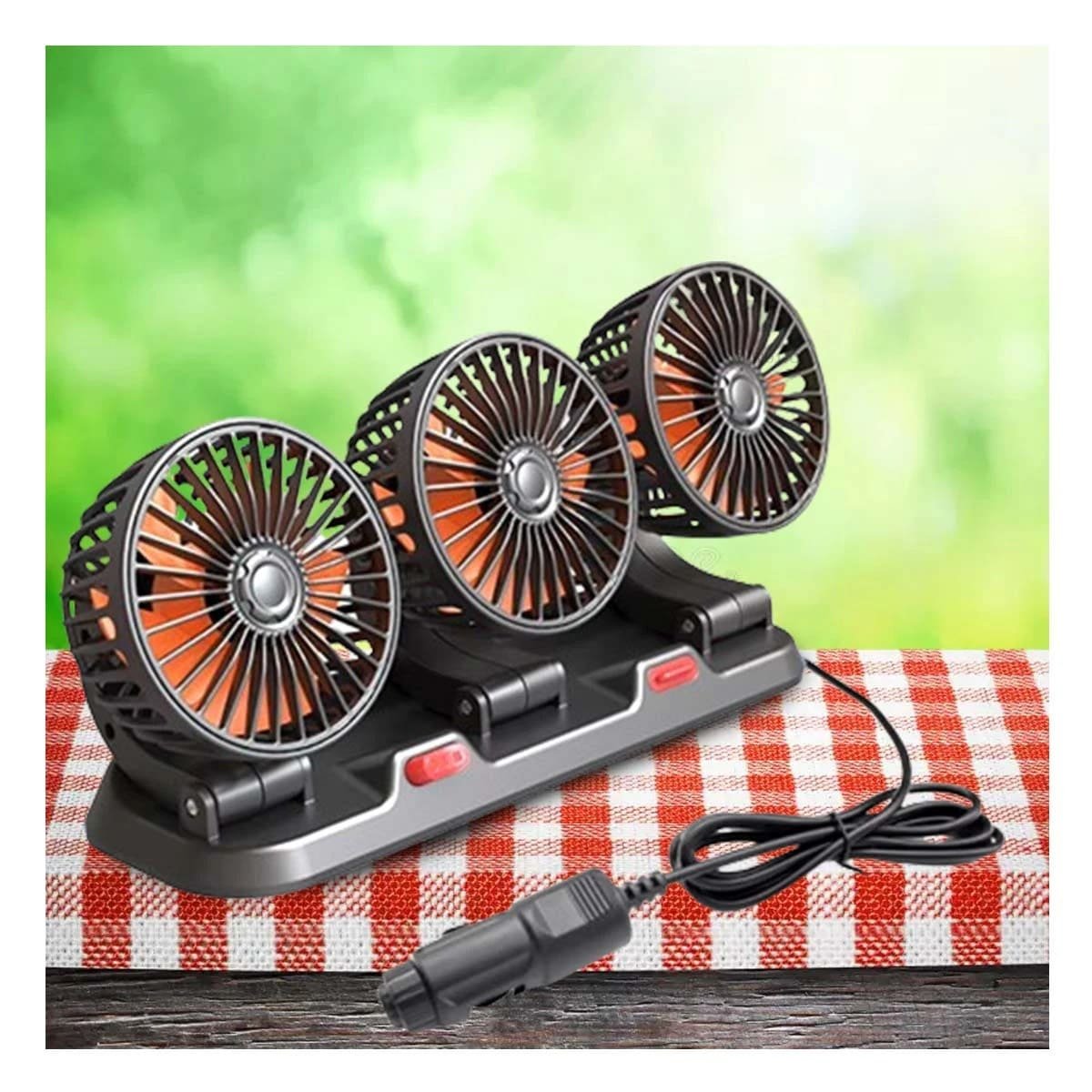 PACK6 VENTILADOR TRIPLE CABEZAL PARA AUTO NEGRO PORTATIL Y+REGALO STICKER - 3