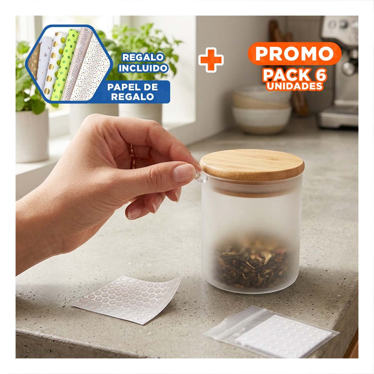 PACK6 TOPES AUTOADHESIVOS 100 PIEZAS DE SILICONA TRANSPARENTE HOGAR Y+PAPEL REGALO - 1