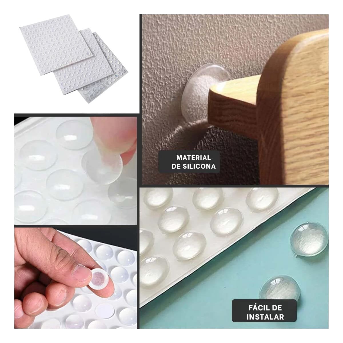 PACK6 TOPES AUTOADHESIVOS 100 PIEZAS DE SILICONA TRANSPARENTE HOGAR Y+PAPEL REGALO - 3