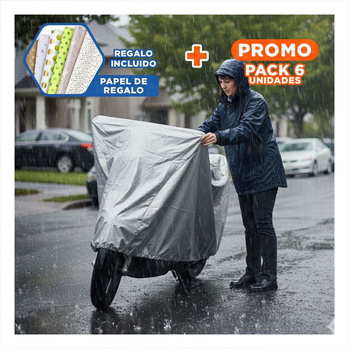 PACK6 CAPAS AJUSTABLES PARA MOTO DE USO DIARIO Y+PAPEL REGALO - 1
