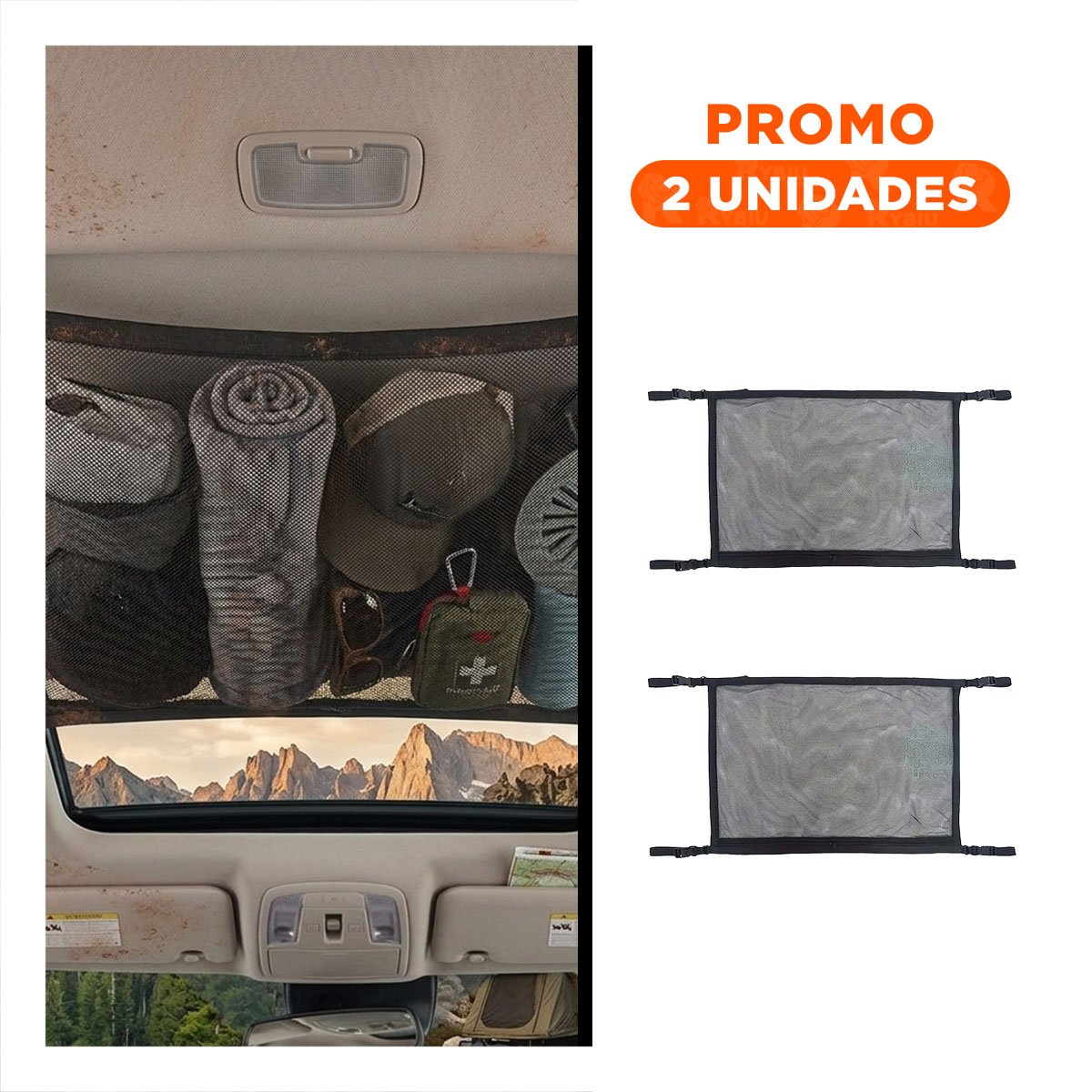 PACK2 ORGANIZADOR FLEXIBLE NEGRO PARA ALMACENAMIENTO EN TECHO DE AUTOMOVIL - 1